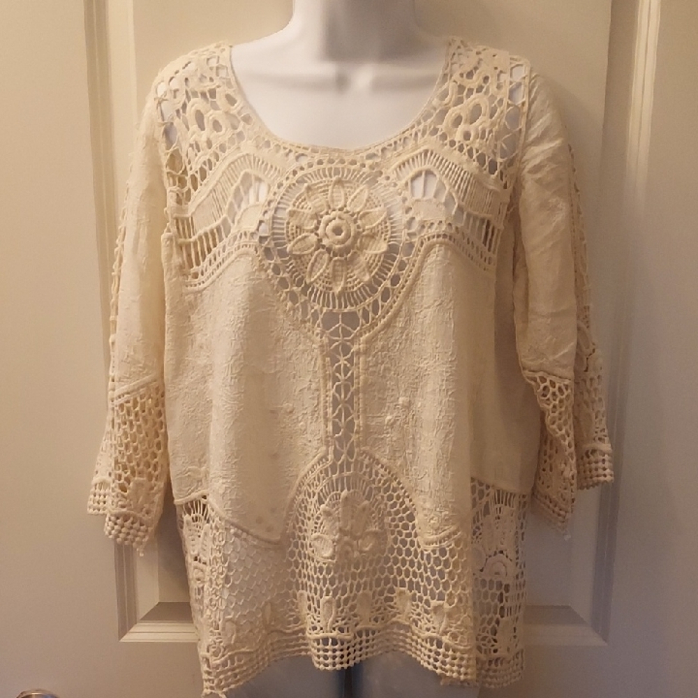 Hint of Mint Cream Lace Boho Blouse